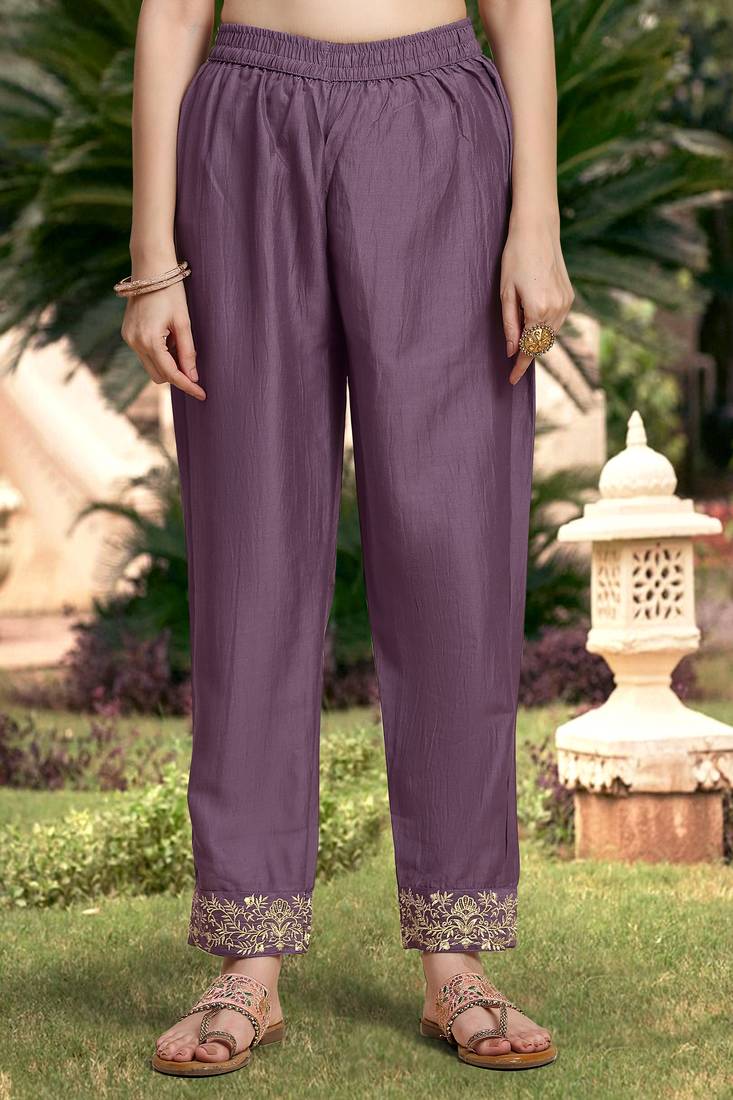  Silk Blend Embroidery Anarkali Kurta Pant Set with Dupatta