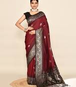 Elora pure soft silk floral designed banarasi weaving saree (maroon & black)