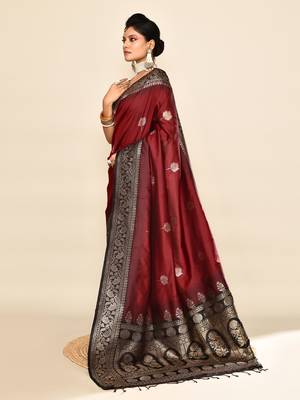 Elora pure soft silk floral designed banarasi weaving saree (maroon & black) 3