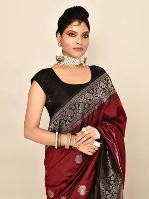 Elora pure soft silk floral designed banarasi weaving saree (maroon & black) 5
