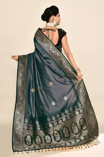 Elora pure soft silk floral designed banarasi weaving saree (grey & black)
