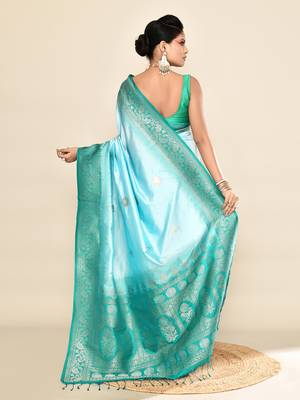Elora pure soft silk floral designed banarasi weaving saree (sky blue & rama) 4