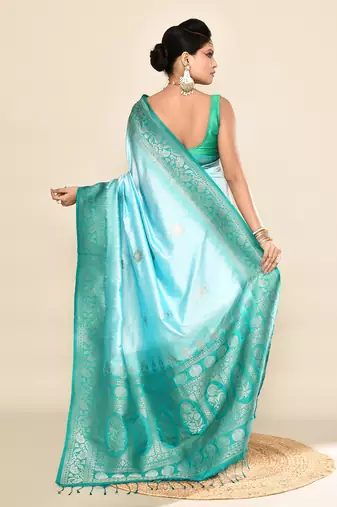 Elora pure soft silk floral designed banarasi weaving saree (sky blue & rama)