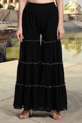 Women's Black Georgette Embroidery Kurta Sharara Set with Dupatta 9
