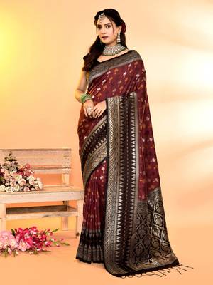 Elora pure soft silk woven designed banarasi saree (maroon) 1