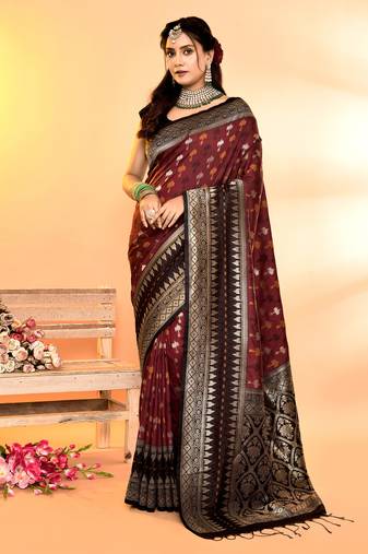 Elora pure soft silk woven designed banarasi saree (maroon)