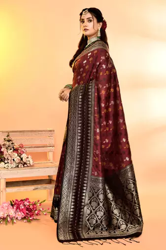 Elora pure soft silk woven designed banarasi saree (maroon)