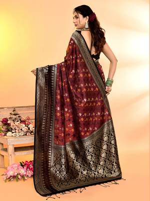 Elora pure soft silk woven designed banarasi saree (maroon) 4
