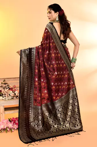 Elora pure soft silk woven designed banarasi saree (maroon)