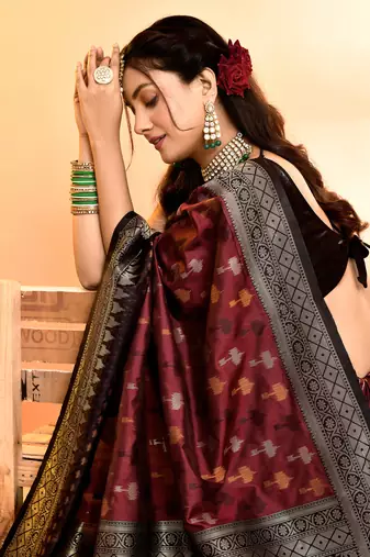 Elora pure soft silk woven designed banarasi saree (maroon)