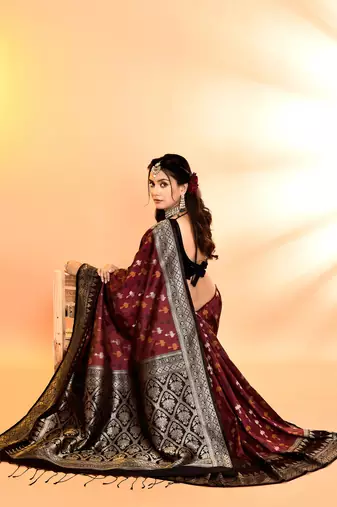 Elora pure soft silk woven designed banarasi saree (maroon)