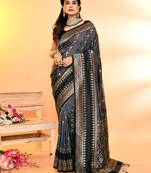 Elora pure soft silk woven designed banarasi saree (grey)