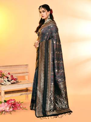 Elora pure soft silk woven designed banarasi saree (grey) 3