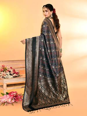 Elora pure soft silk woven designed banarasi saree (grey) 4