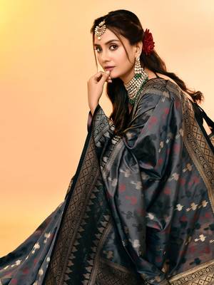Elora pure soft silk woven designed banarasi saree (grey) 5