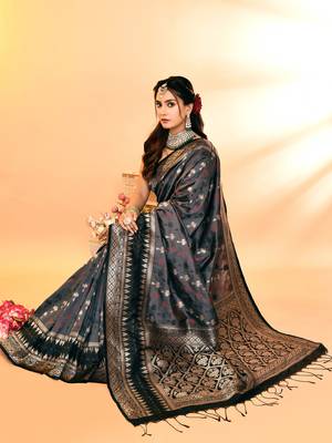 Elora pure soft silk woven designed banarasi saree (grey) 6