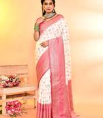 Elora pure soft silk woven designed banarasi saree (white)