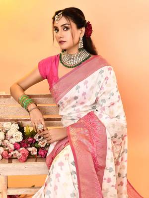 Elora pure soft silk woven designed banarasi saree (white) 5