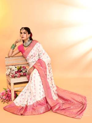 Elora pure soft silk woven designed banarasi saree (white) 6