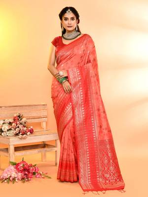 Elora pure soft silk woven designed banarasi saree (peach) 1