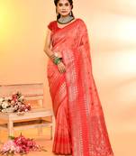 Elora pure soft silk woven designed banarasi saree (peach)