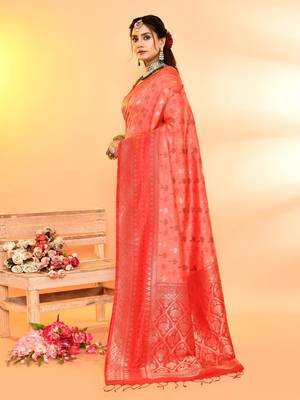 Elora pure soft silk woven designed banarasi saree (peach) 3
