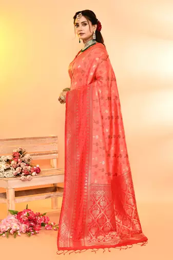 Elora pure soft silk woven designed banarasi saree (peach)