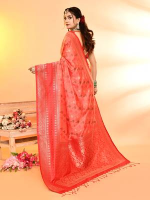 Elora pure soft silk woven designed banarasi saree (peach) 4