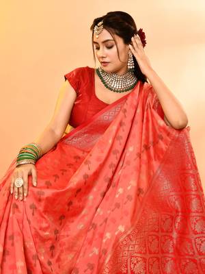 Elora pure soft silk woven designed banarasi saree (peach) 5