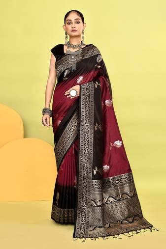 Elora pure soft silk banarasi weaving silk saree (maroon)