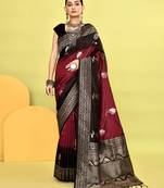 Elora pure soft silk banarasi weaving silk saree (maroon)