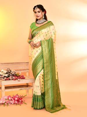 Elora pure soft silk woven designed banarasi saree (light yellow) 1
