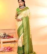 Elora pure soft silk woven designed banarasi saree (light yellow)