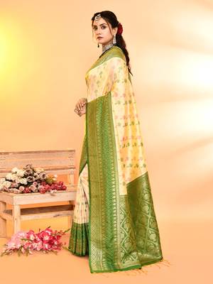 Elora pure soft silk woven designed banarasi saree (light yellow) 3