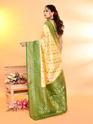 Elora pure soft silk woven designed banarasi saree (light yellow) 4