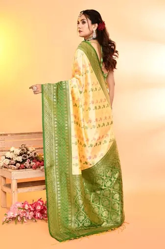 Elora pure soft silk woven designed banarasi saree (light yellow)