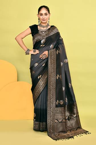 Elora pure soft silk banarasi weaving silk saree (grey)