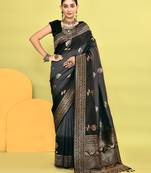 Elora pure soft silk banarasi weaving silk saree (grey)