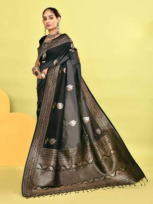 Elora pure soft silk banarasi weaving silk saree (grey) 3