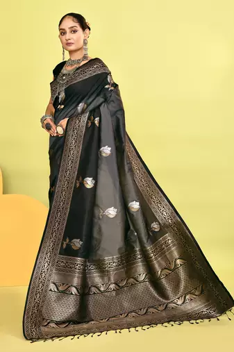Elora pure soft silk banarasi weaving silk saree (grey)