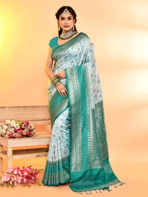 Elora pure soft silk woven designed banarasi saree (sky blue) 1
