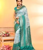 Elora pure soft silk woven designed banarasi saree (sky blue)