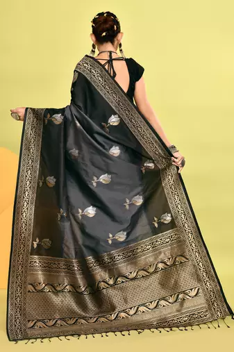 Elora pure soft silk banarasi weaving silk saree (grey)