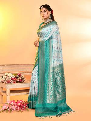 Elora pure soft silk woven designed banarasi saree (sky blue) 3