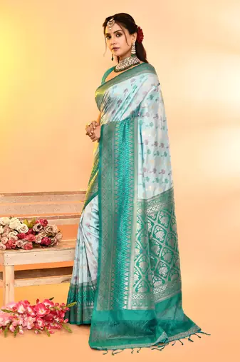 Elora pure soft silk woven designed banarasi saree (sky blue)