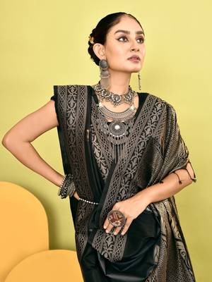 Elora pure soft silk banarasi weaving silk saree (grey) 5