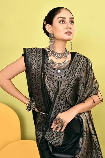 Elora pure soft silk banarasi weaving silk saree (grey)