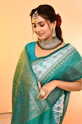 Elora pure soft silk woven designed banarasi saree (sky blue)