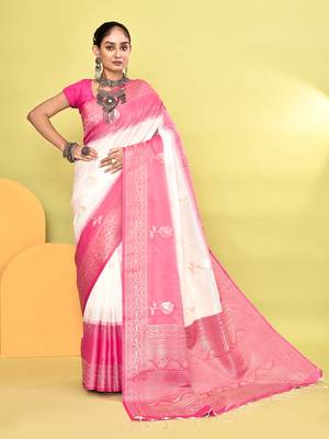 Elora pure soft silk banarasi weaving silk saree (white) 1
