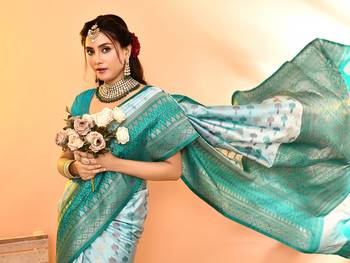Elora pure soft silk woven designed banarasi saree (sky blue) 6